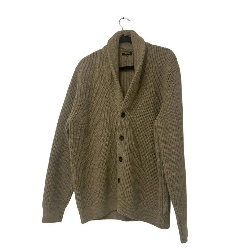 Massimo Dutti Mens Cardigan Sweater Large Mink Wool Blend Brown 0995/322 NWOT